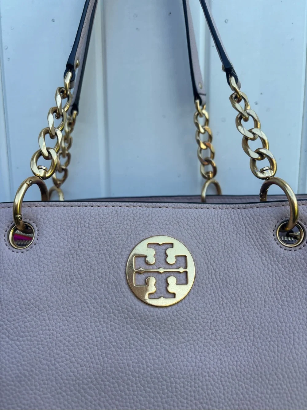 Tory Burch Dusty Pink Pebbled Leather Chain-Handle Tote